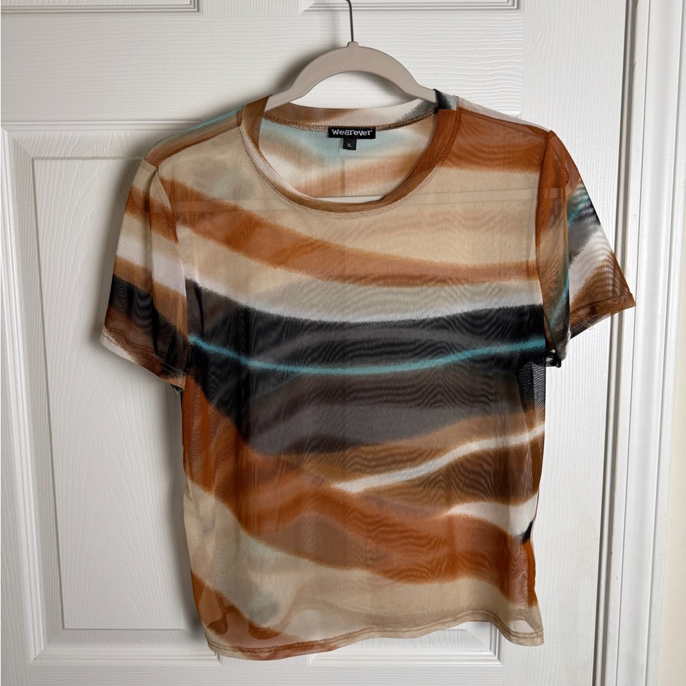 Plus Size Wearever Sheer Top with Brown and Black Stripes